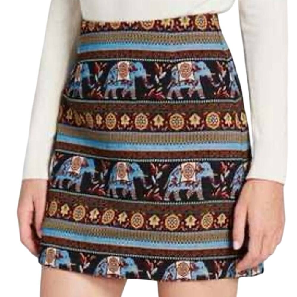 LOUCHE Modcloth Aubin Elephant Animal Instinct Jacquard Tapestry Mini Skirt Sz 8